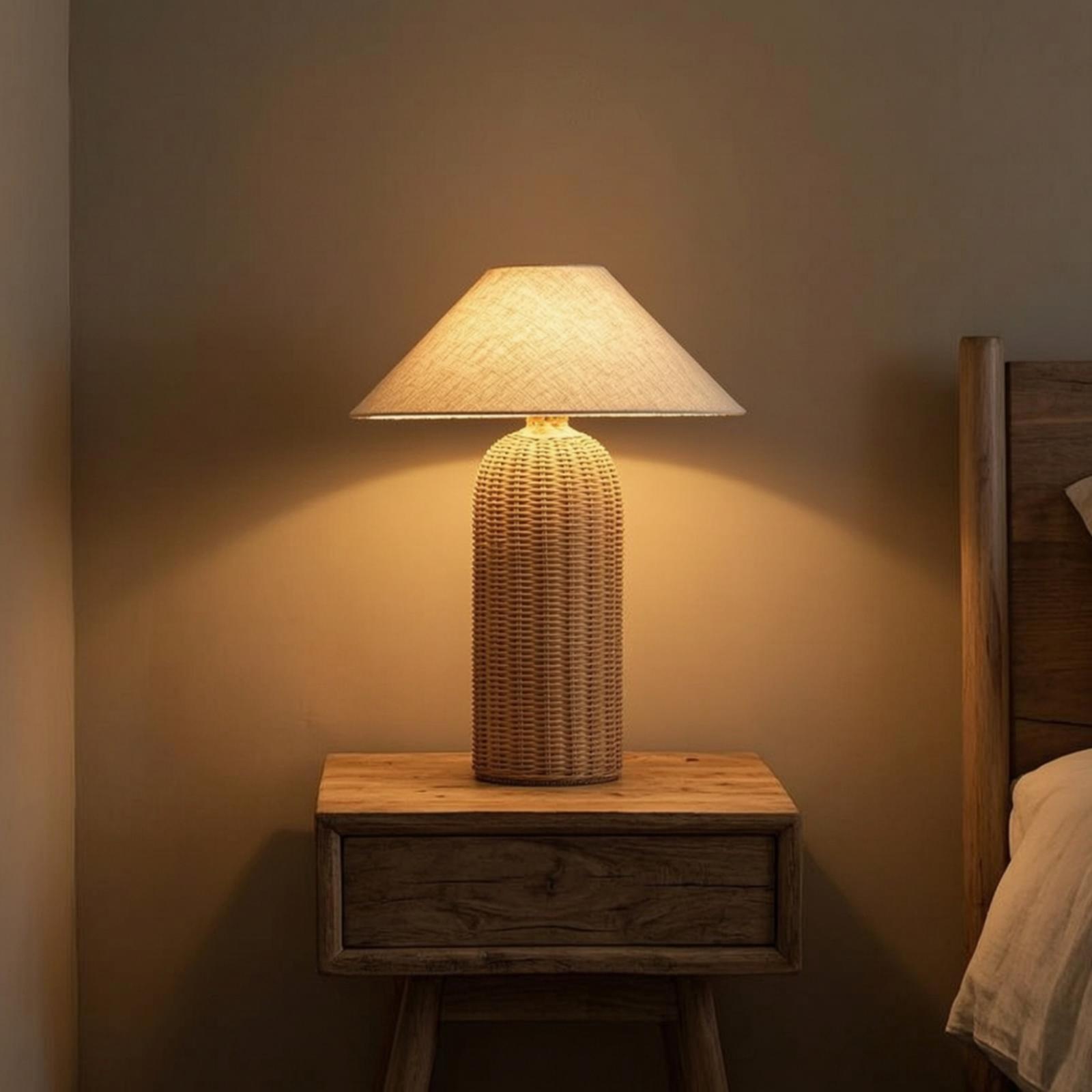 Room Lighting Bedroom Decor - Bedside Lamp Rattan Base Fabric Shade
