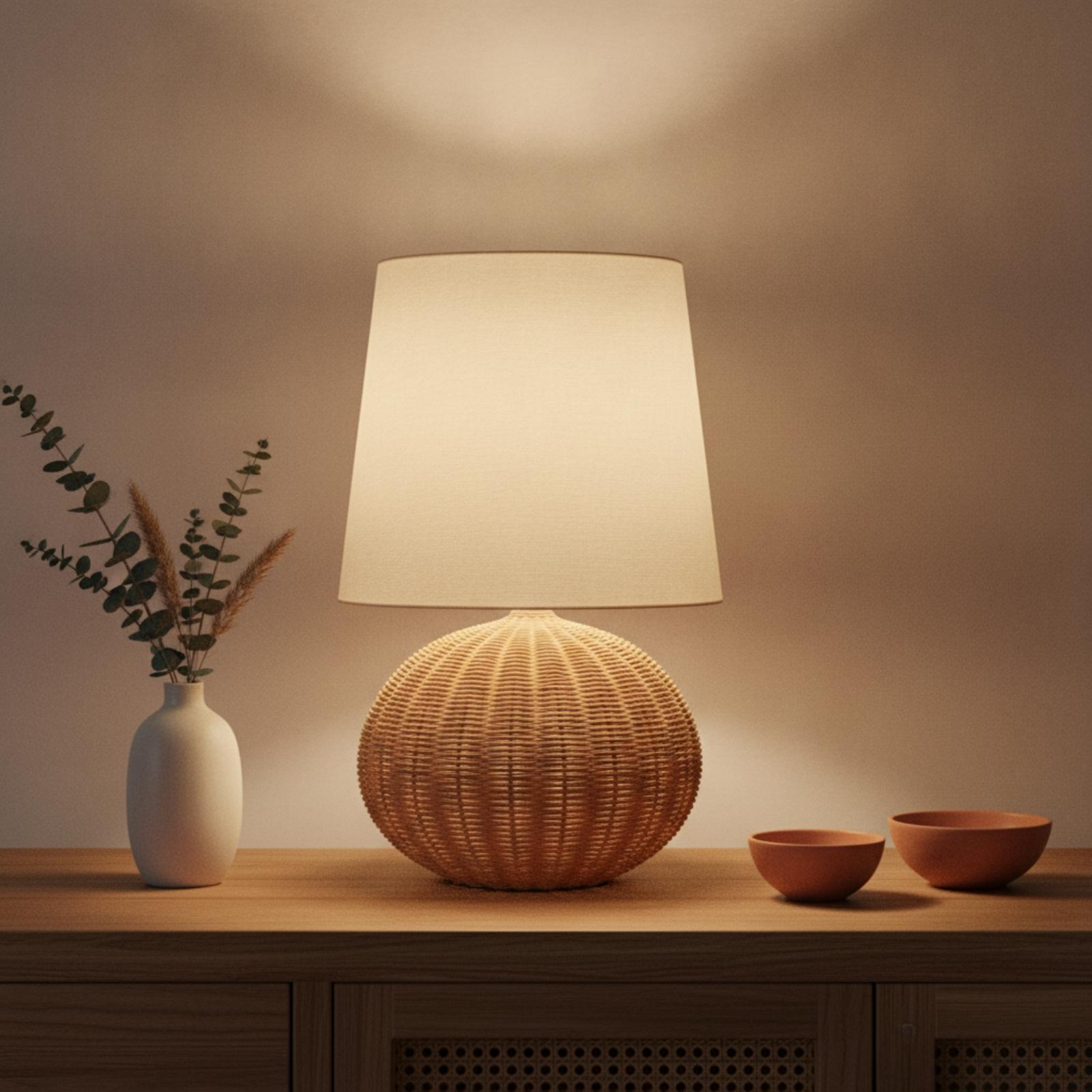 Bedside Lamp Rattan Base Fabri - Room Lighting Bedroom Decor ulasan dan harga