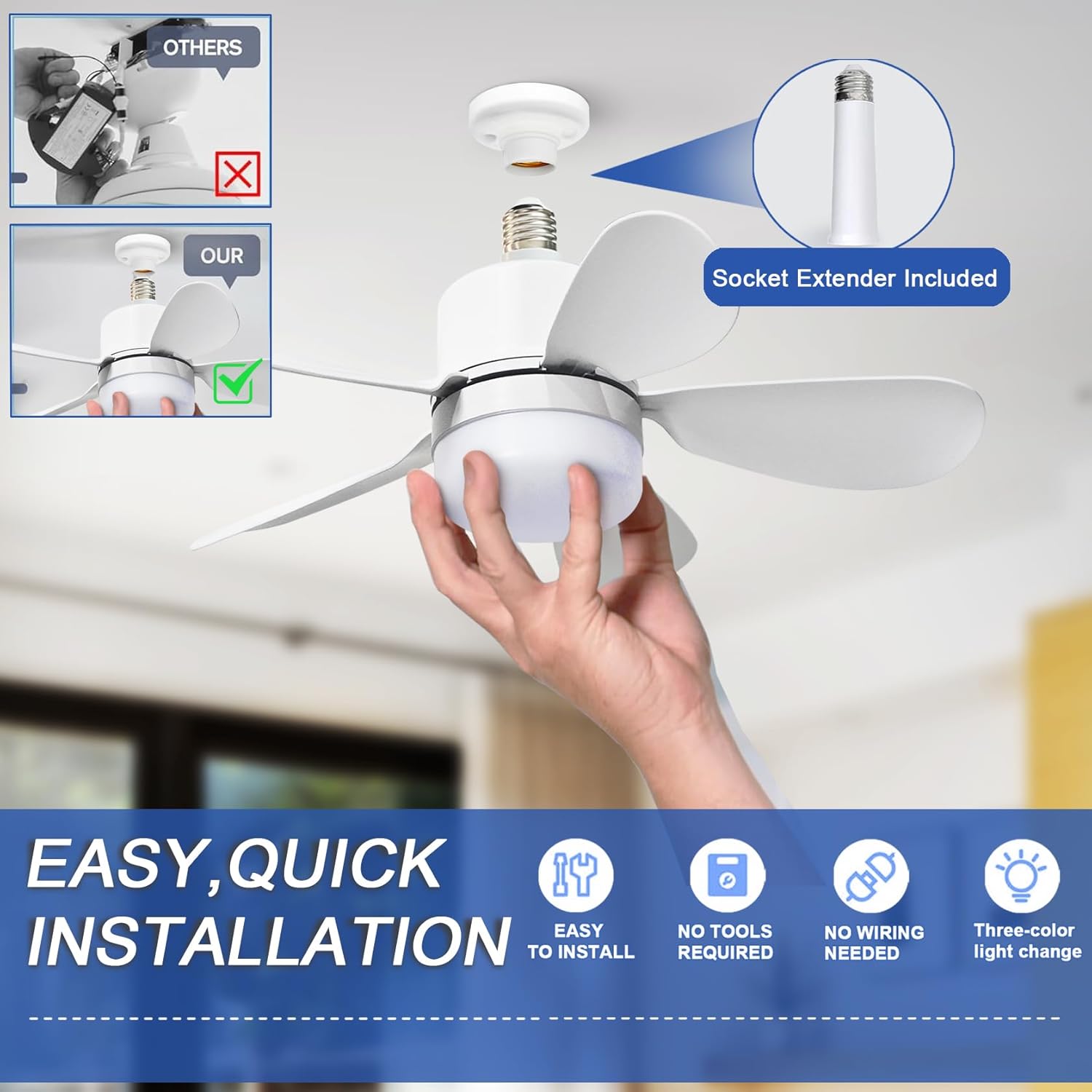 Socket Fan Light with Remote,  - Lighting Design Decor ulasan dan harga